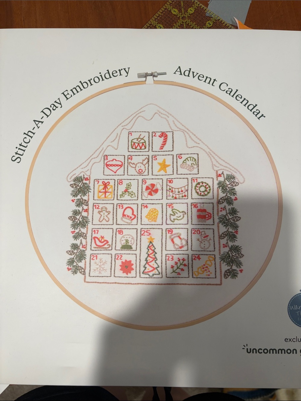 Stitch-A-Day Embroidery Advent Calendar - White with Red & Green Accents